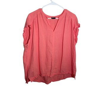 Splendid Blouse Women's Large V-Neck Pink Solid Cap Sleeve Shirt Top Casual